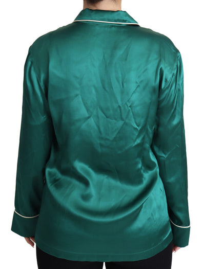 Green Pyjama Blouse Silk Lounge Sleepwear Top