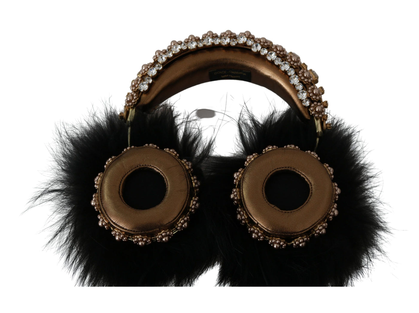 Gold Black Crystal Fur Headset Audio Headphones