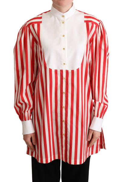 Red White Striped Long Sleeves Formal Shirt