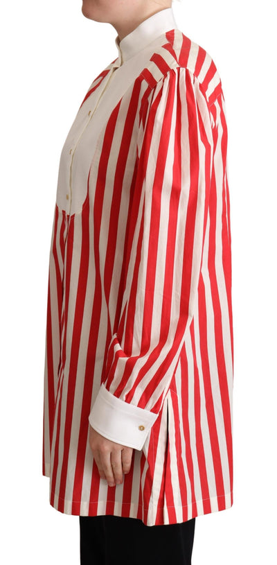 Red White Striped Long Sleeves Formal Shirt