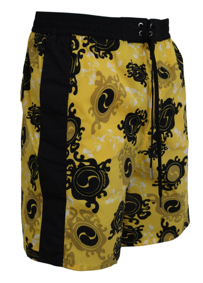 Yellow Black Printed Men Beachwear Shorts Swimwear