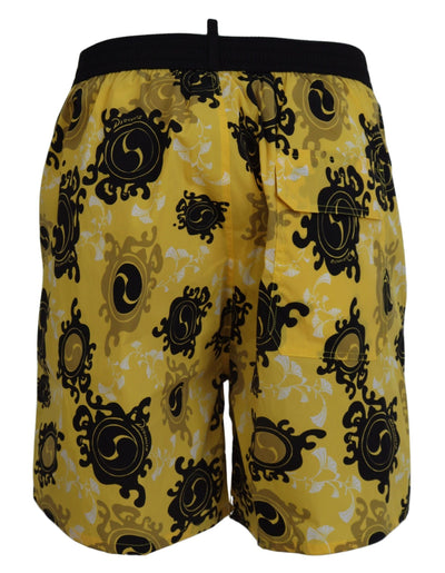 Yellow Black Printed Men Beachwear Shorts Swimwear