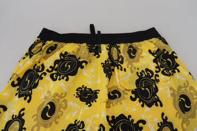 Yellow Black Printed Men Beachwear Shorts Swimwear