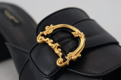 Black DG Gold Logo Slides Heels Sandals