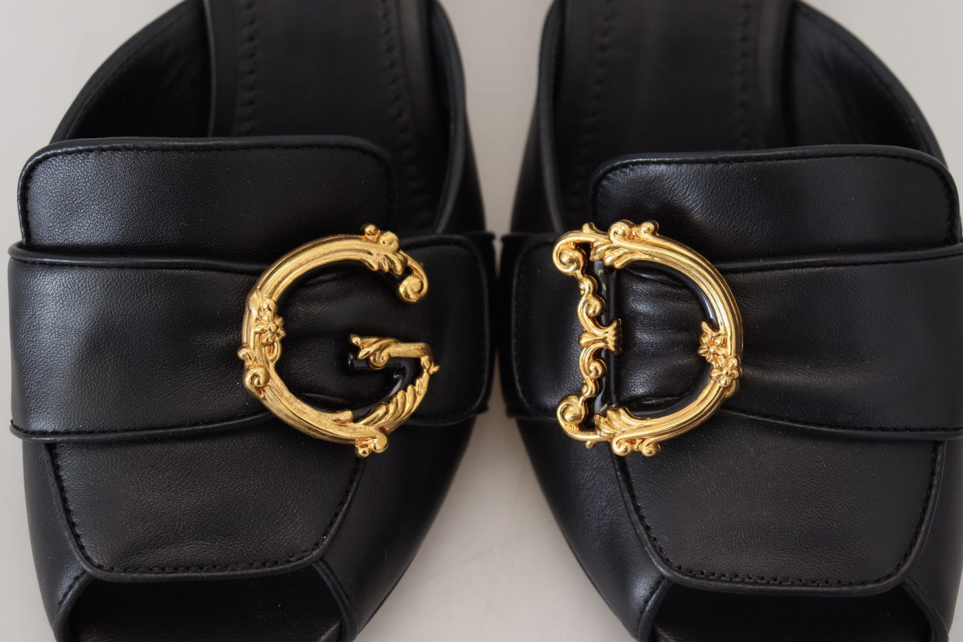 Black DG Gold Logo Slides Heels Sandals