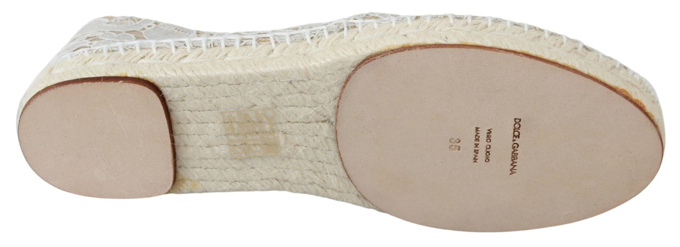 Beige Lace Cotton Espadrilles Shoes