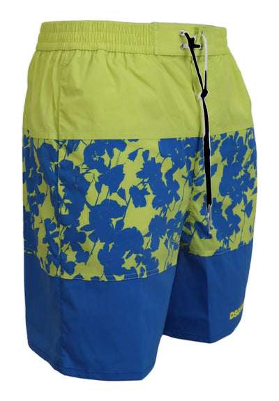 Blue Green Logo Print Men Beachwear Shorts Swimwear