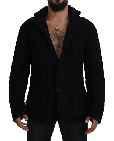 Black Wool Knit Button Cardigan Sweater