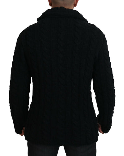 Black Wool Knit Button Cardigan Sweater