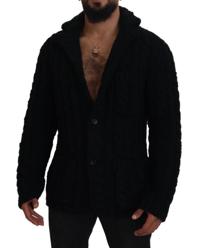 Black Wool Knit Button Cardigan Sweater