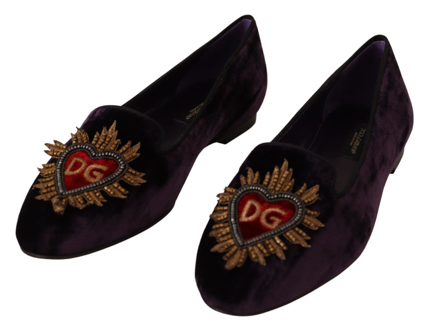 Purple Velvet DG Heart Loafers Flats Shoes