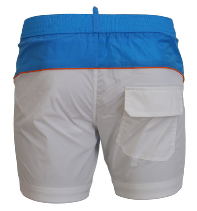 Blue White Logo Print Men Beachwear Shorts Swimwear