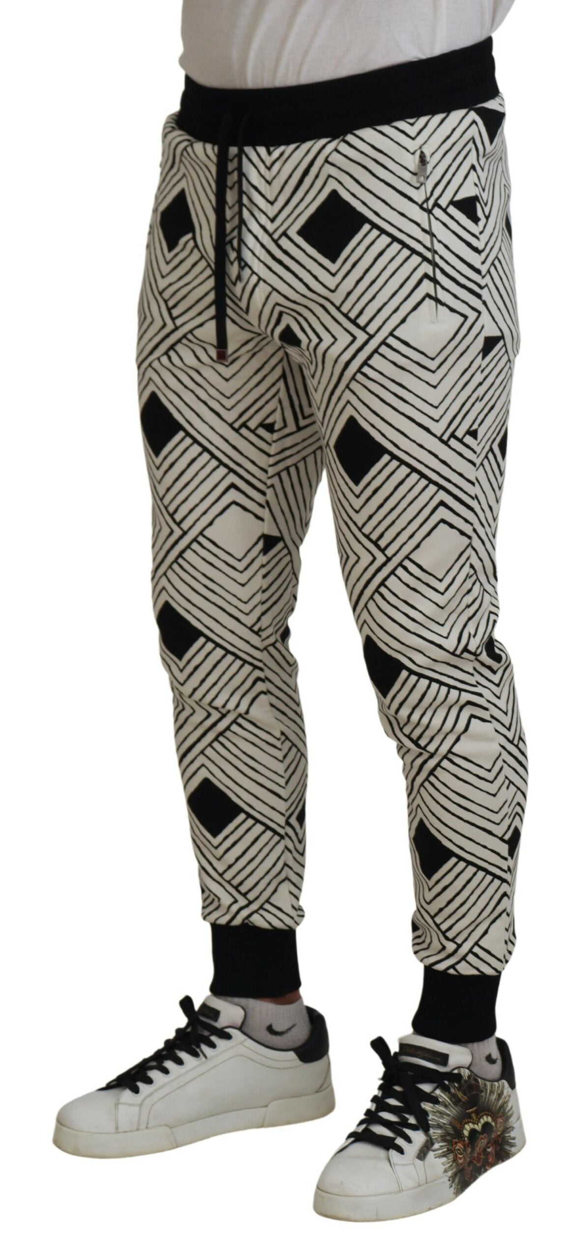 Black White Cotton Trousers Sport Pants