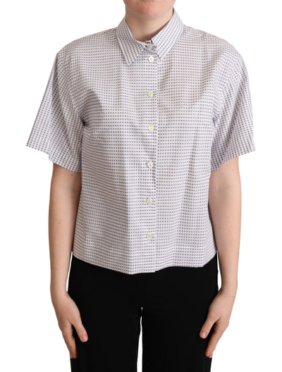 White Polka Dots Collared Blouse Shirt