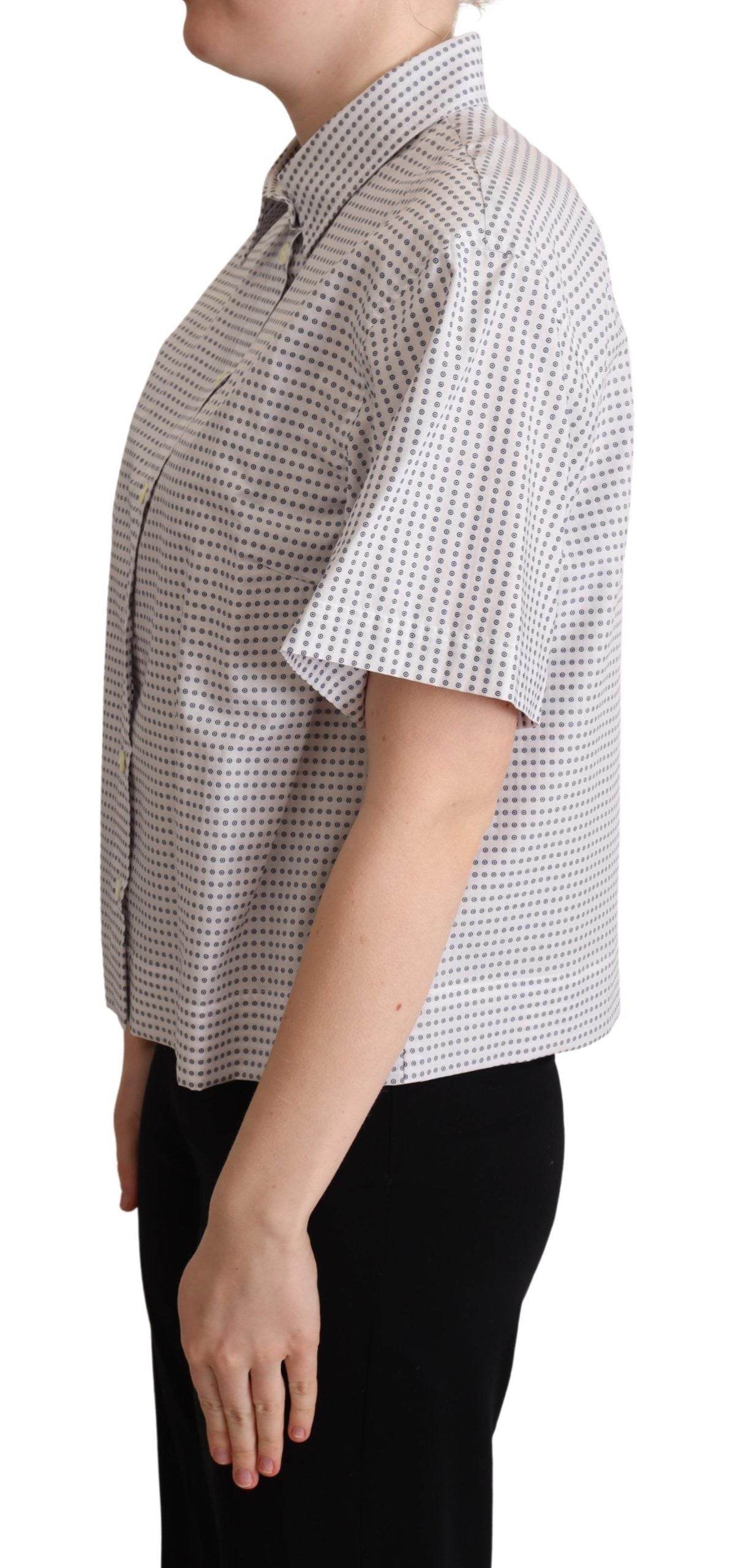 White Polka Dots Collared Blouse Shirt