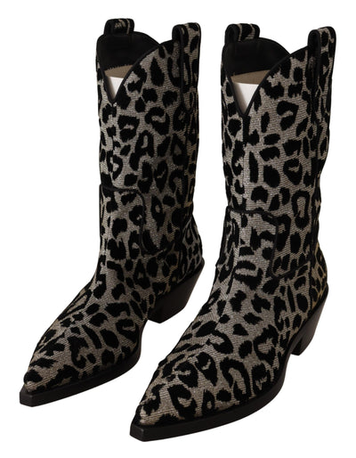 Gray Black Leopard Cowboy Boots Shoes