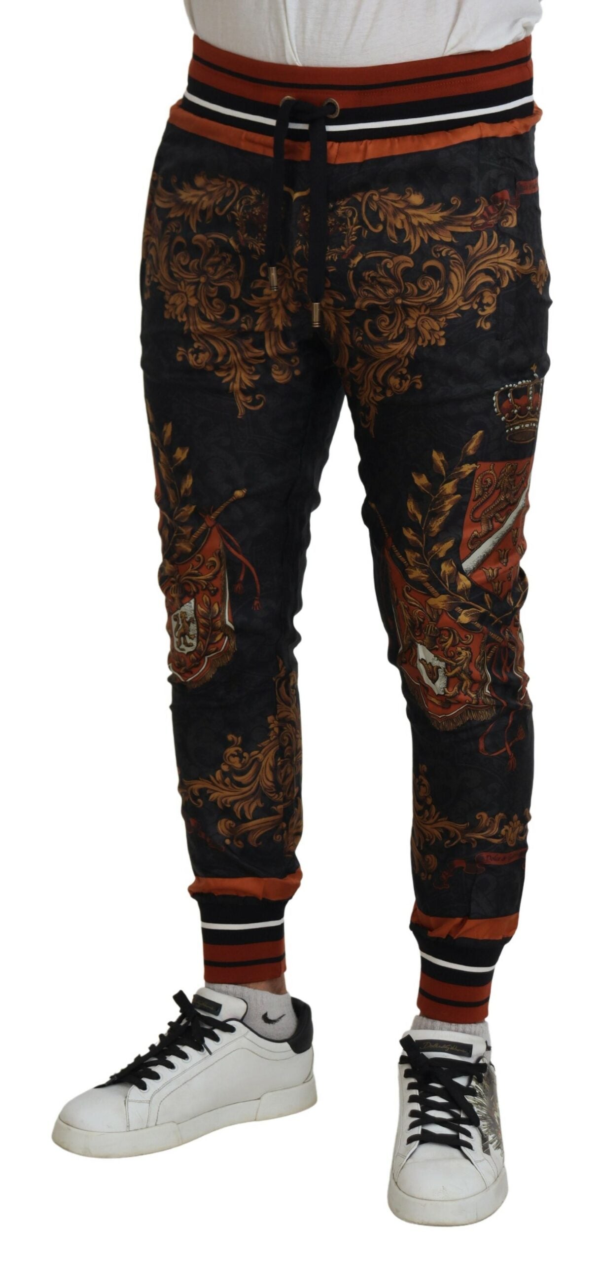 Gray Silk Baroque Crown Trousers Sport Pants