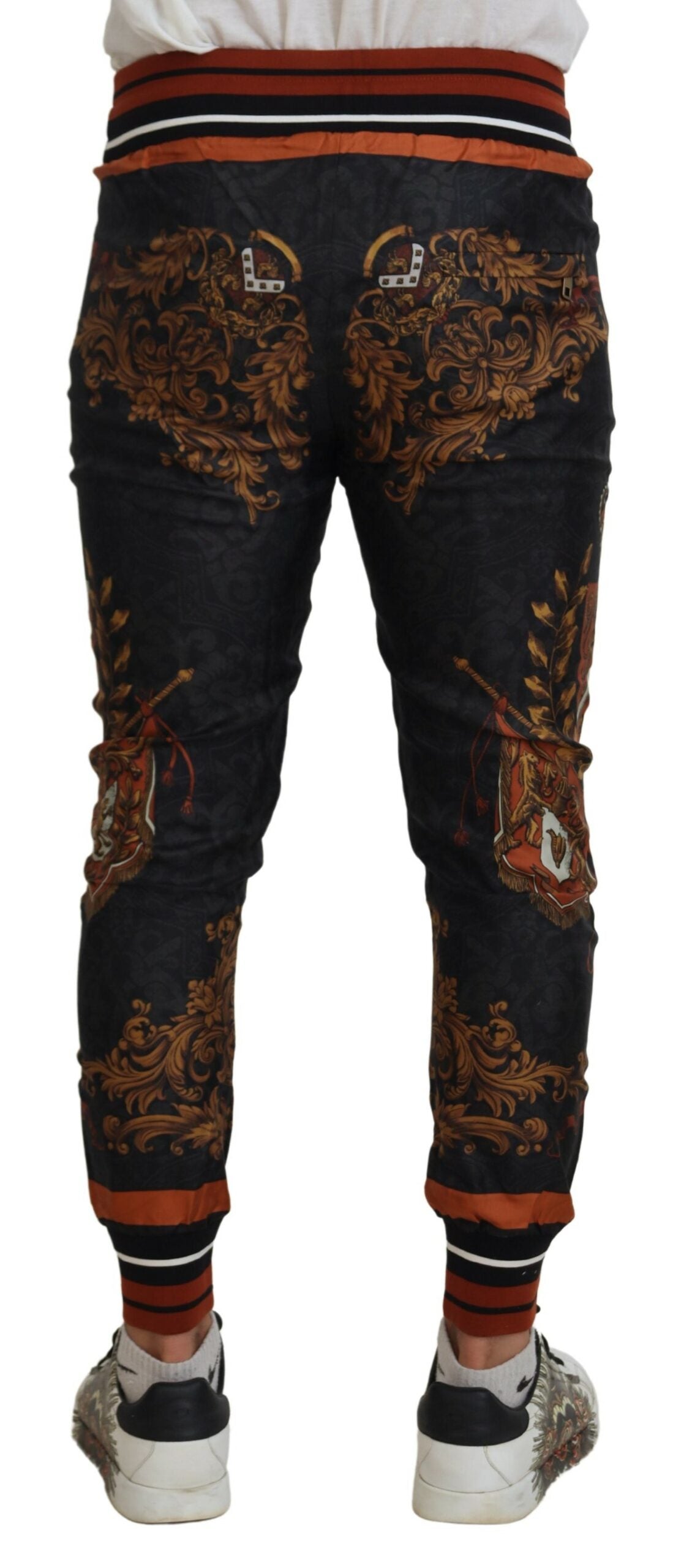 Gray Silk Baroque Crown Trousers Sport Pants