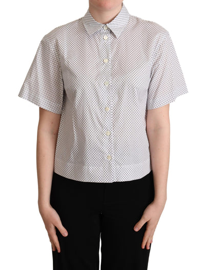 White Gray Polka Dots Collared Button Shirt