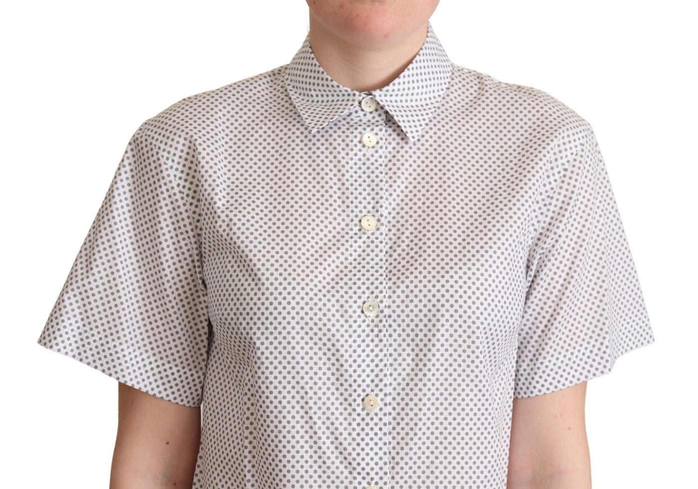 White Gray Polka Dots Collared Button Shirt