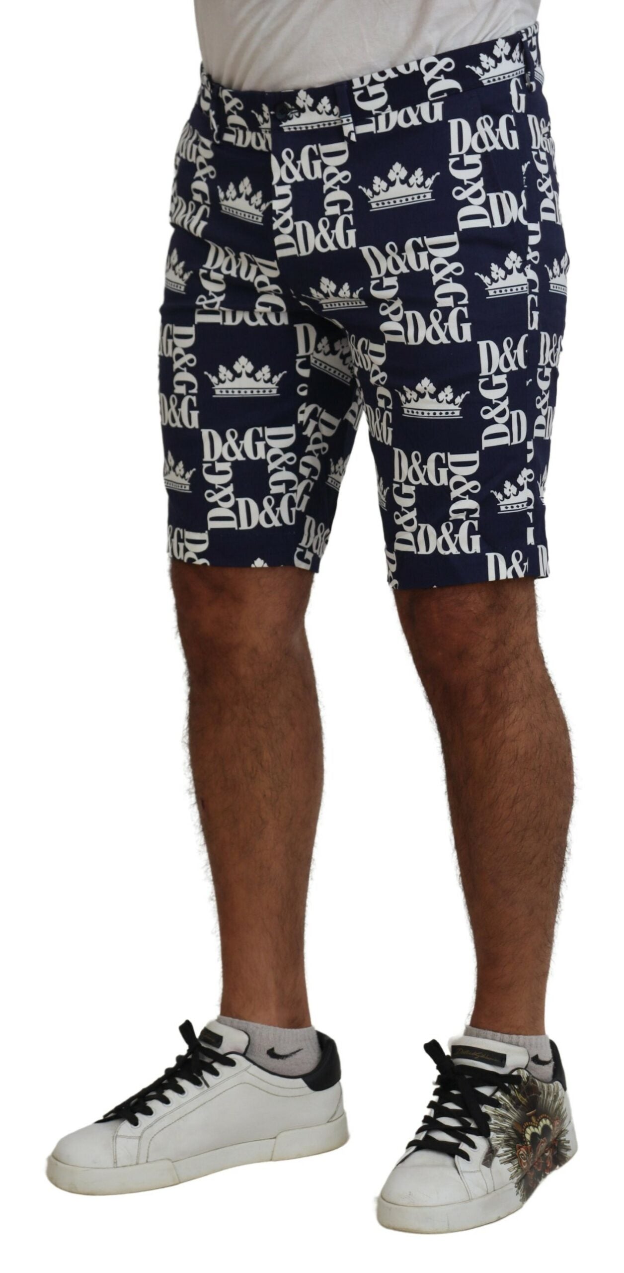 Blue Logo Print Cotton Chinos Shorts