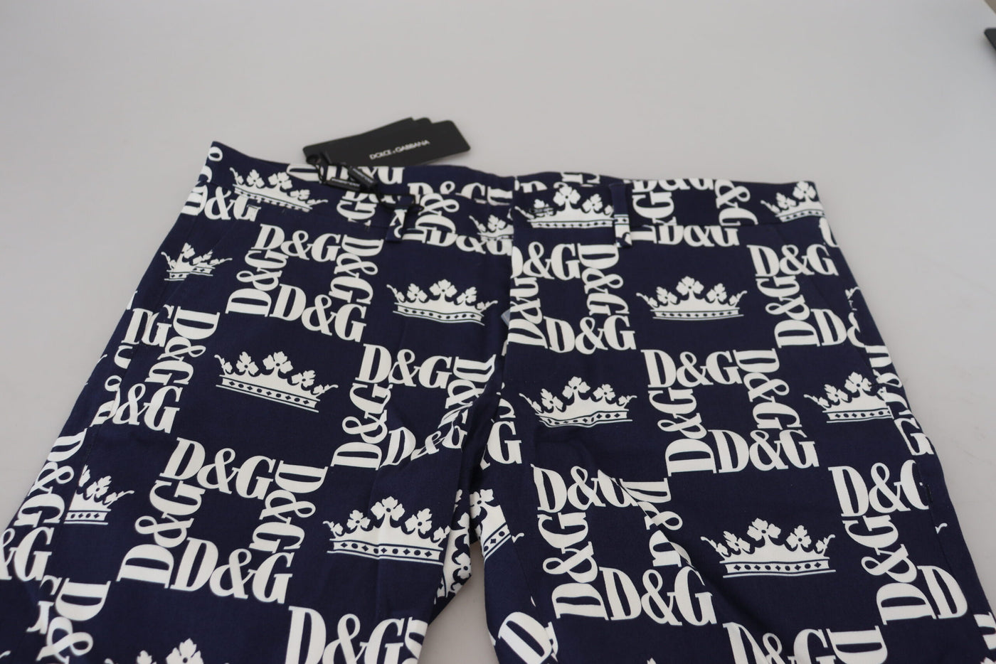 Blue Logo Print Cotton Chinos Shorts