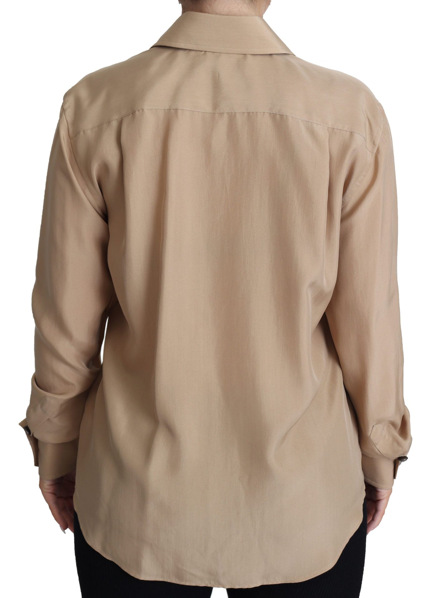 Beige Silk Shirt Decorative Buttons Top