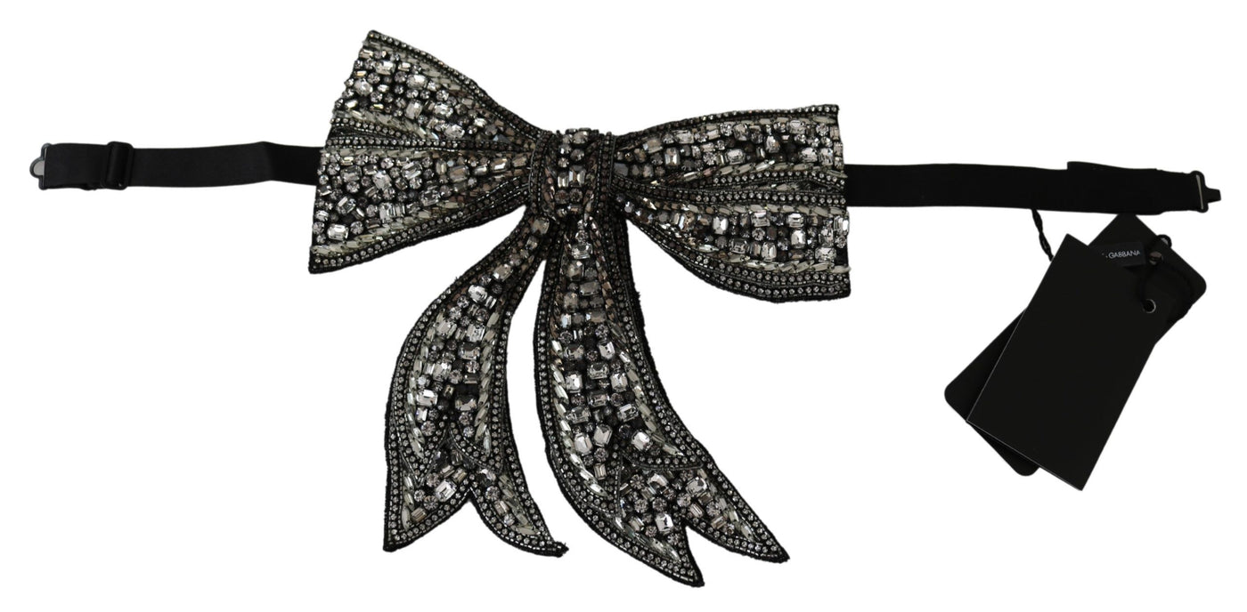 Silver Tone 100% Silk Crystal Embellished Women  Bowtie