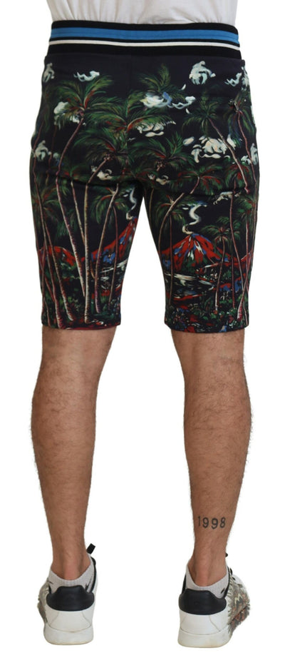 Black Cotton Volcano Print Casual Shorts