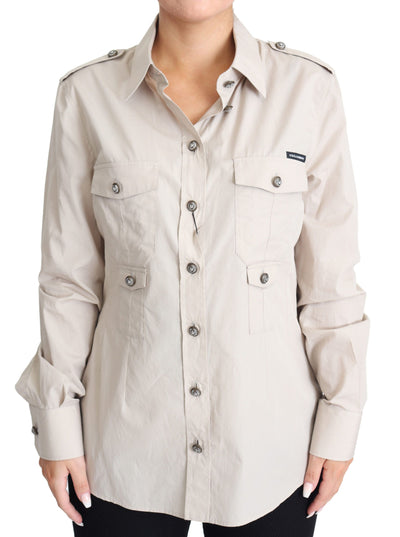 Beige Poplin Safari Fitted Pocket Shirt Top