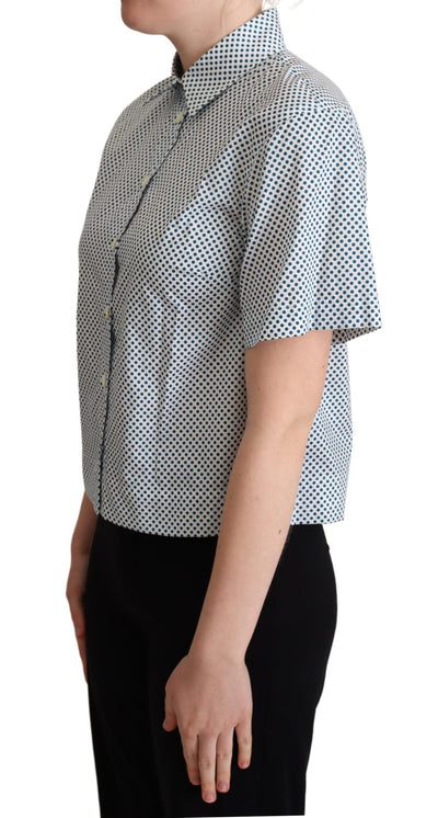 White Blue Polka Dot Cotton Shirt