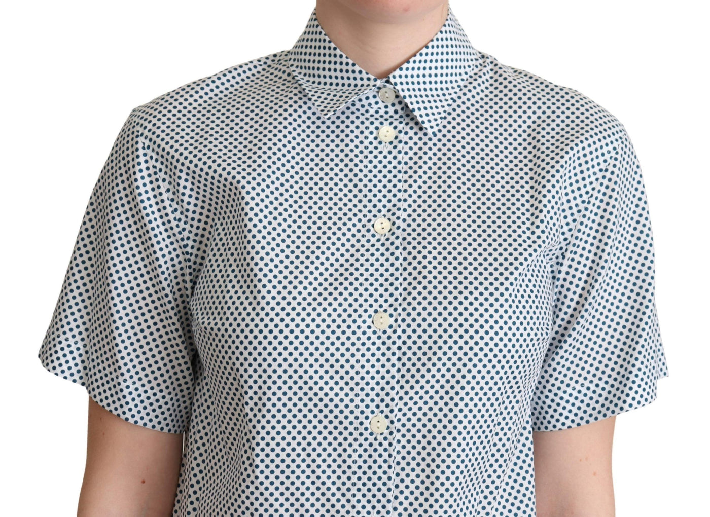 White Blue Polka Dot Cotton Shirt