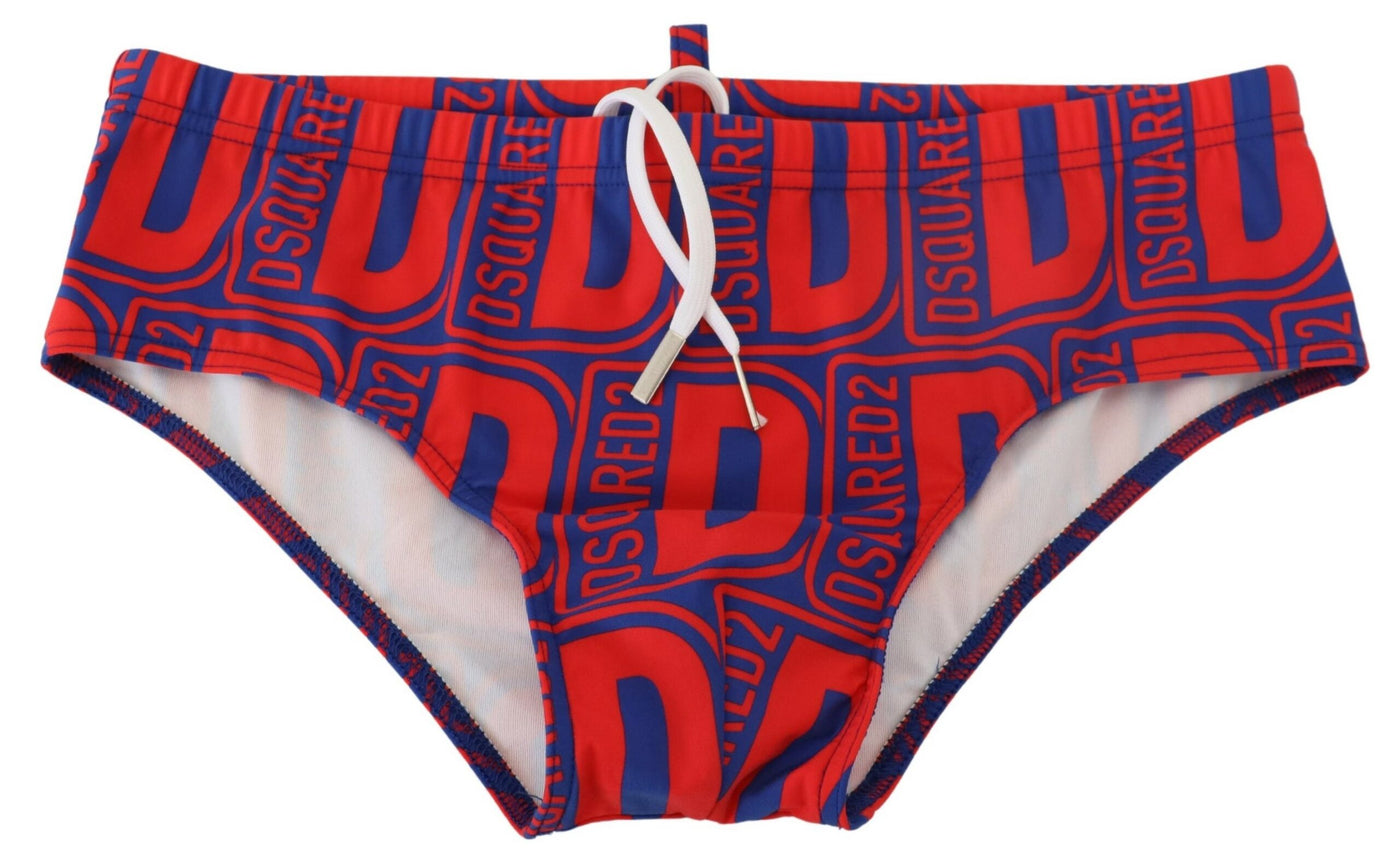 Red Blue Logo Printed Men Swim Brief Swimwear