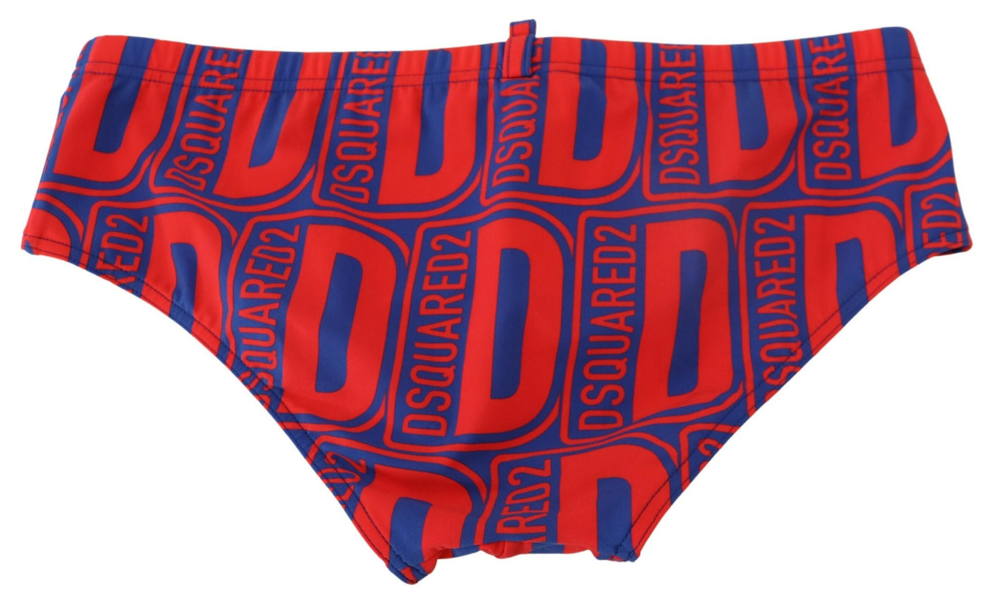 Red Blue Logo Printed Men Swim Brief Swimwear