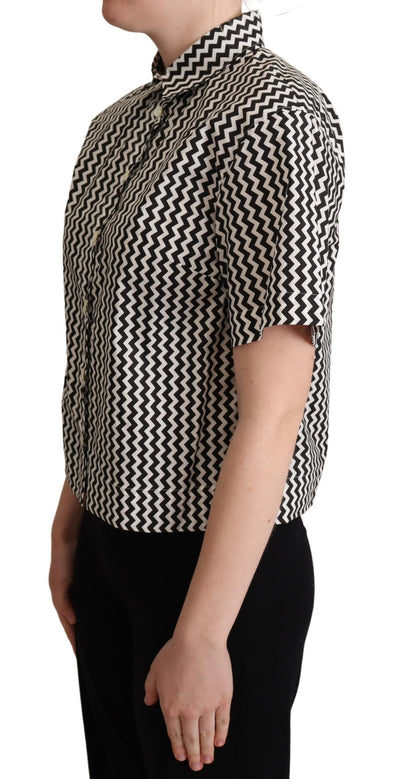 Black White Zigzag Collar Cotton Top Shirt