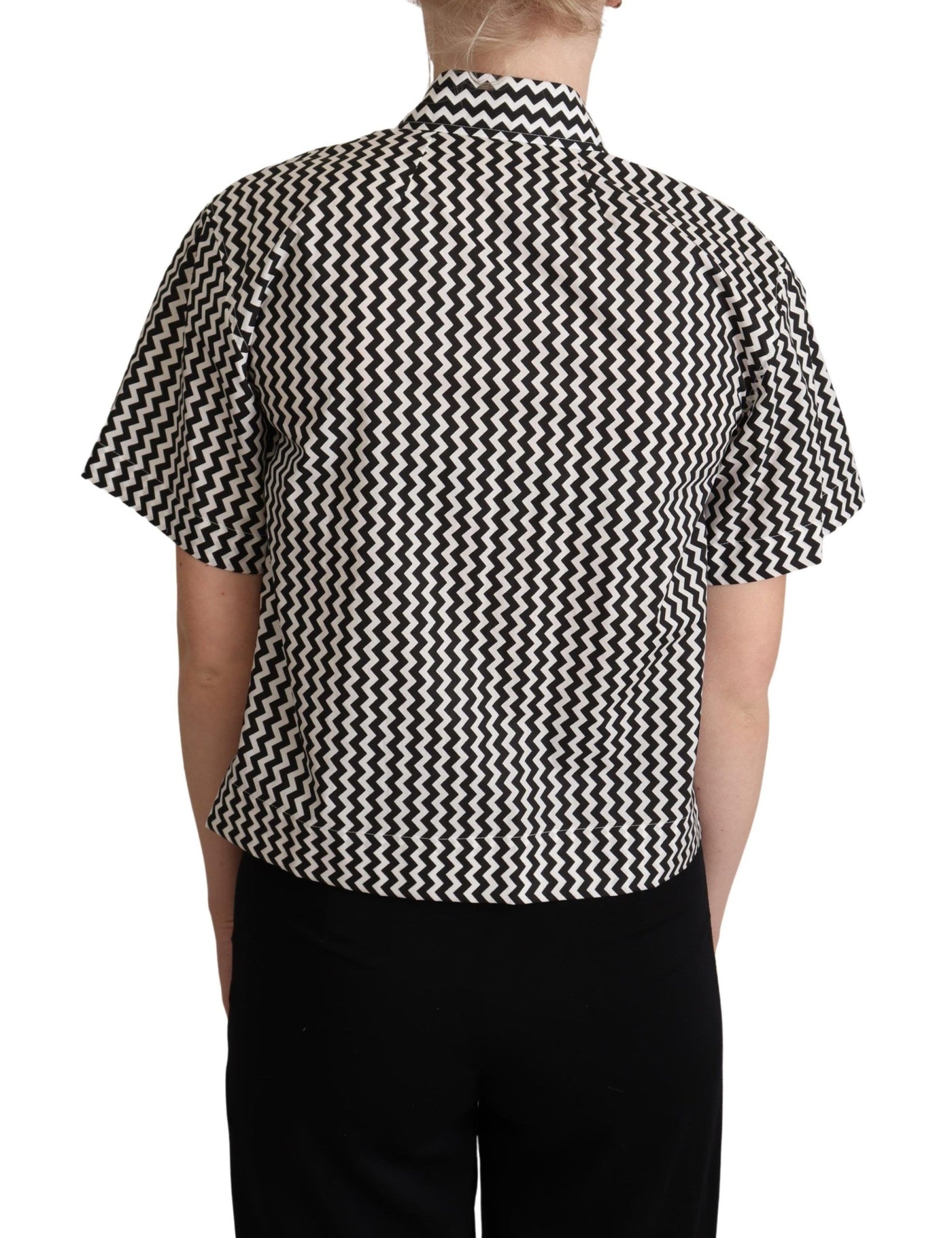 Black White Zigzag Collar Cotton Top Shirt