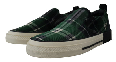 Green Check Flats Logo Loafers Sneakers Shoes