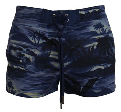 Blue Tropical Wave Design Beachwear Shorts Swimwear