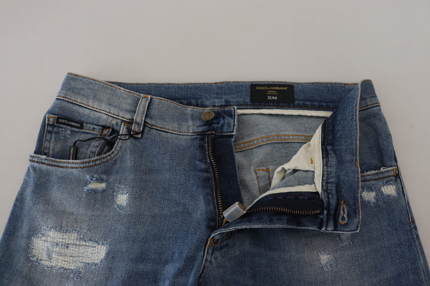 Blue Slim Fit Tattered Cotton Denim Jeans