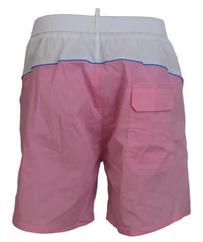 White Pink Logo Print Men Beachwear Shorts Swimwear