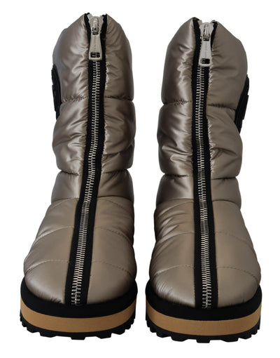 Silver Padded Mid Calf Winter Shoes  Boots