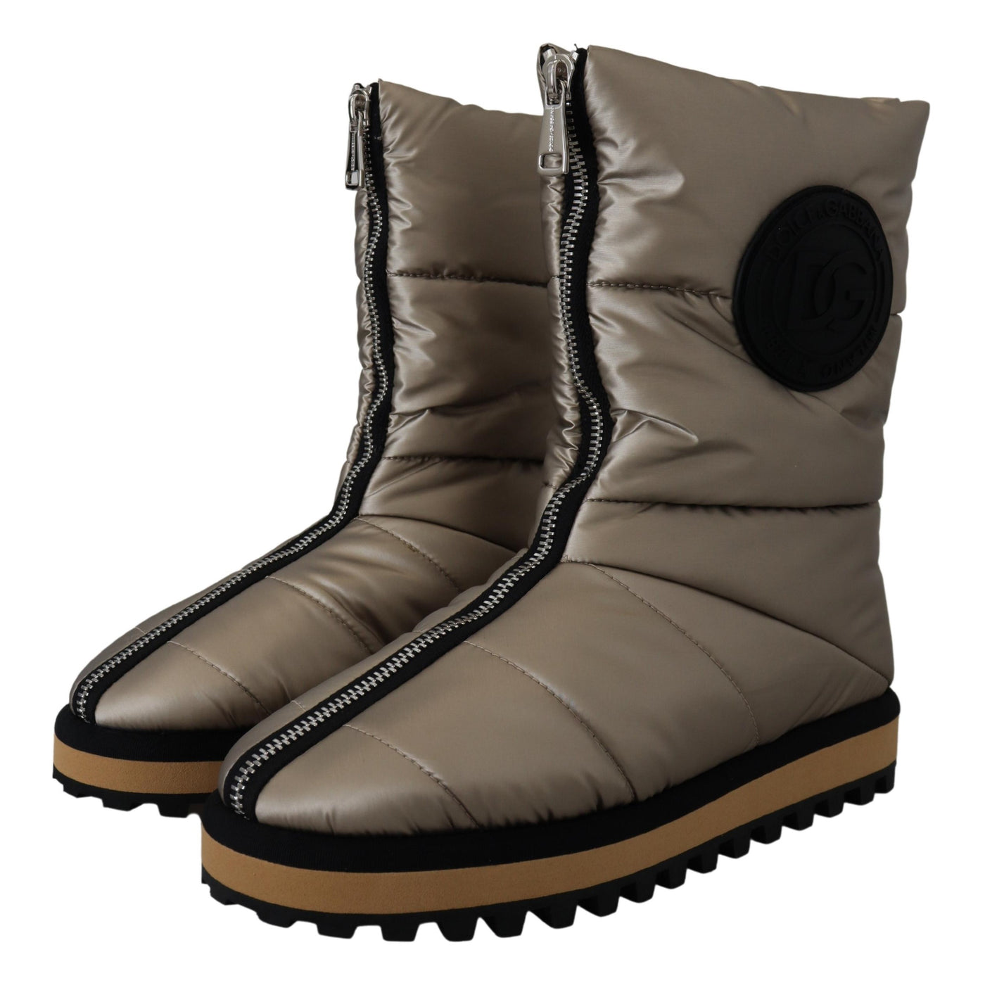 Silver Padded Mid Calf Winter Shoes  Boots