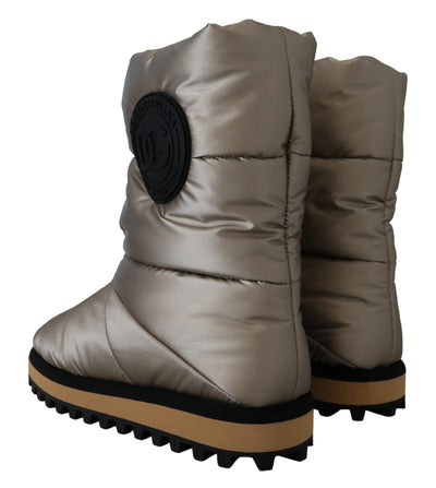 Silver Padded Mid Calf Winter Shoes  Boots