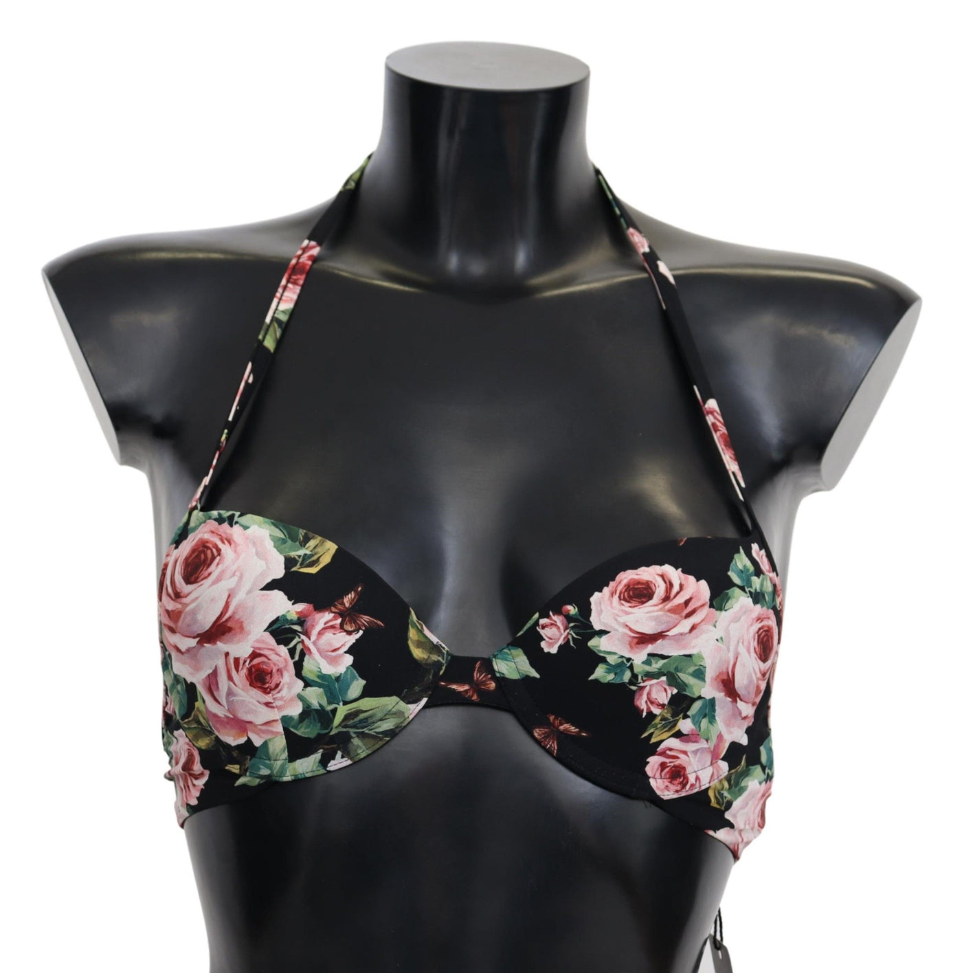 Black Roses Print Swimsuit Beachwear Bikini Tops