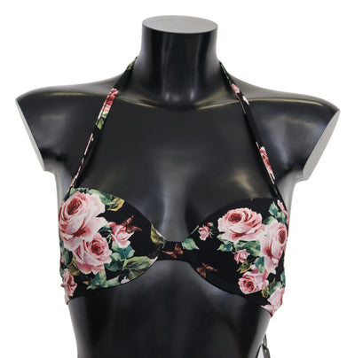 Black Roses Print Swimsuit Beachwear Bikini Tops