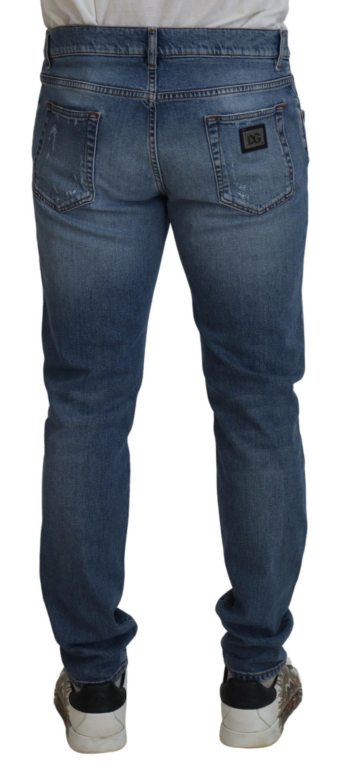 Blue Slim Fit Cotton Denim Logo Plaque Jeans