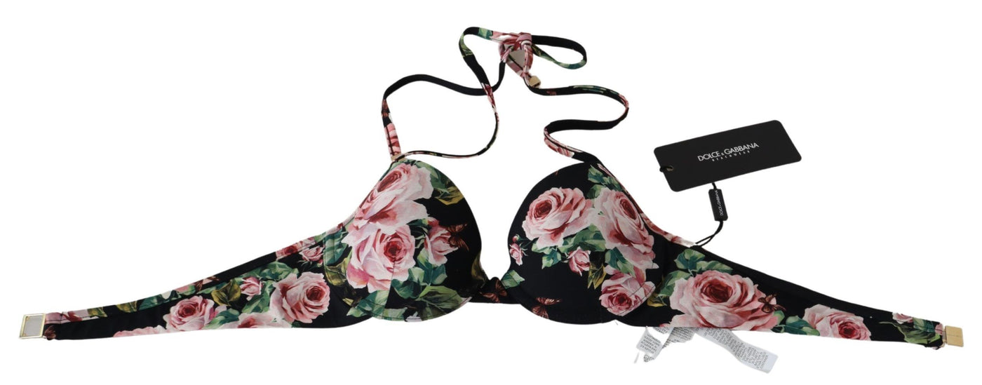 Black Roses Print Swimsuit Beachwear Bikini Tops