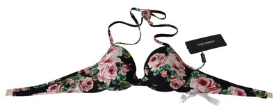 Black Roses Print Swimsuit Beachwear Bikini Tops