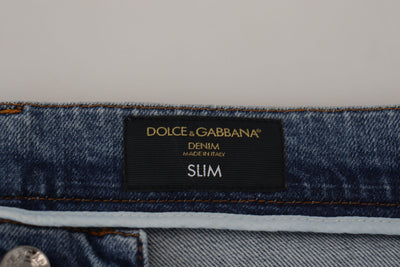 Blue Slim Fit Cotton Denim Logo Plaque Jeans