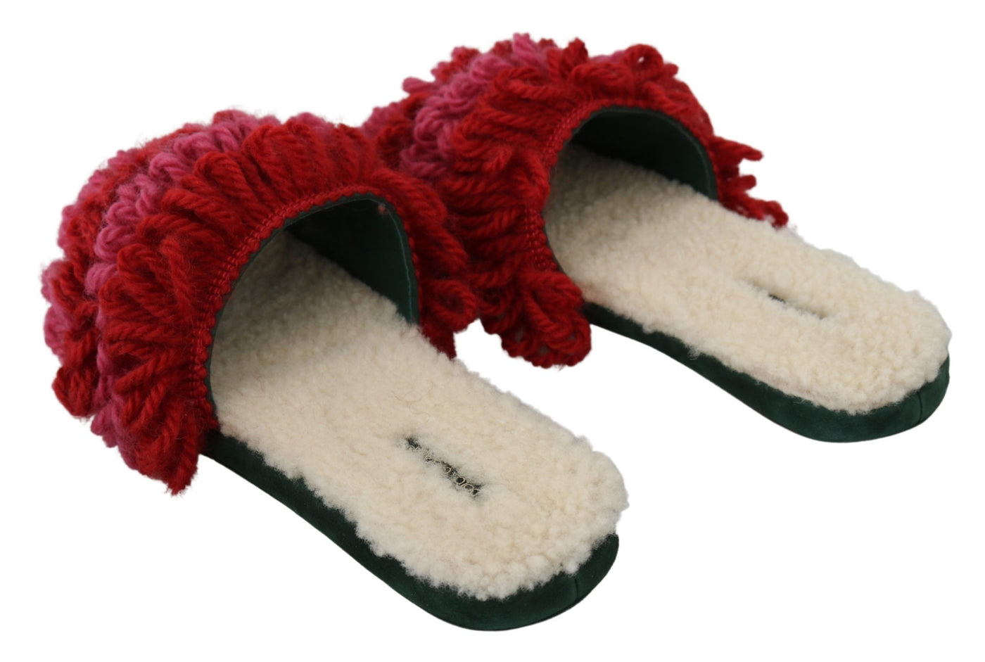 Red Green Suede Shearling Slippers Shoes